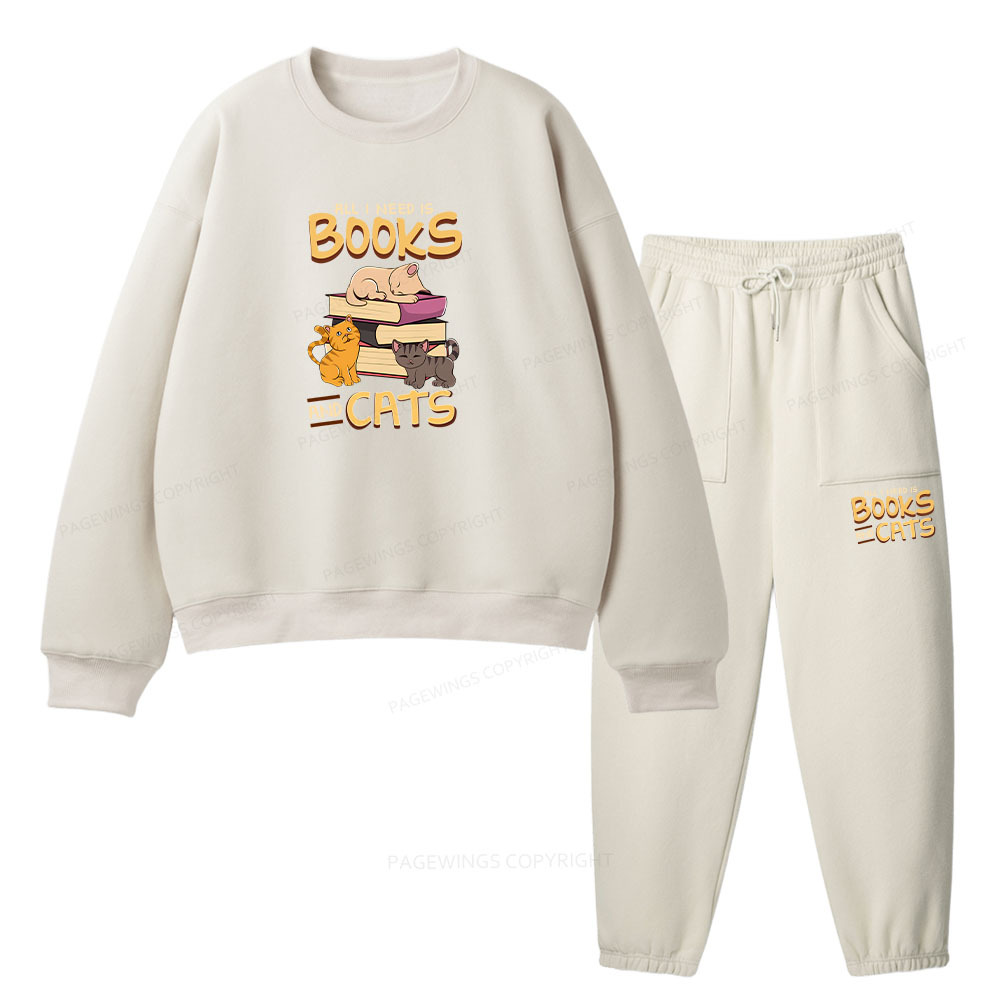 Pagewings All I Need Is Books And Cats Unisex Fleece Sweatshirt Set 