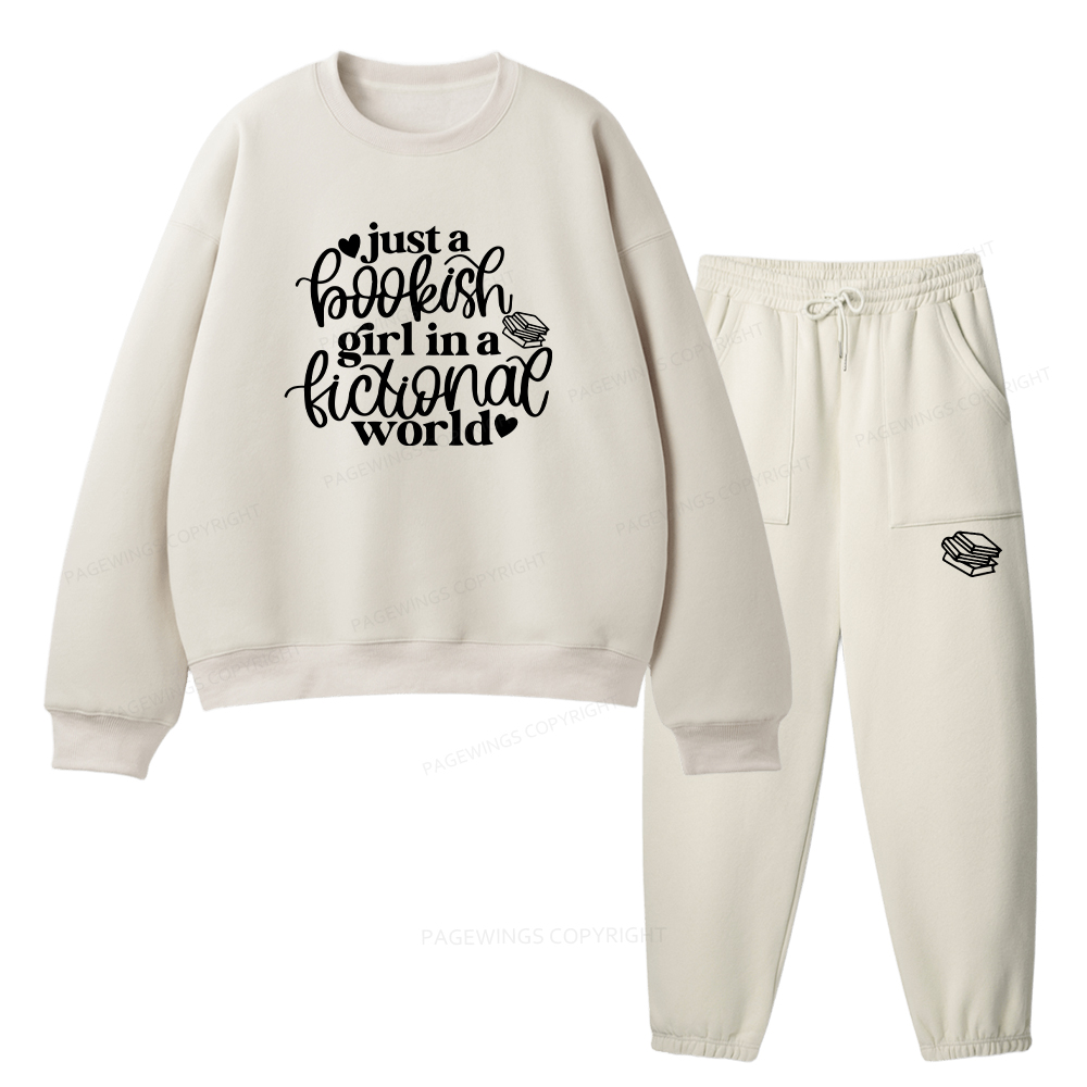 Pagewings Just A Bookish Girl In A Fictional World Unisex Fleece Sweatshirt Set 