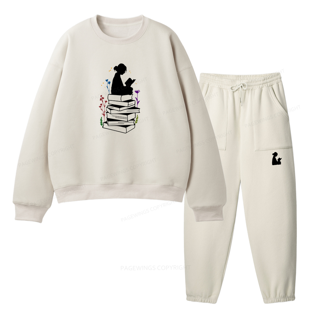 Pagewings Girl Reading Unisex Fleece Sweatshirt Set 