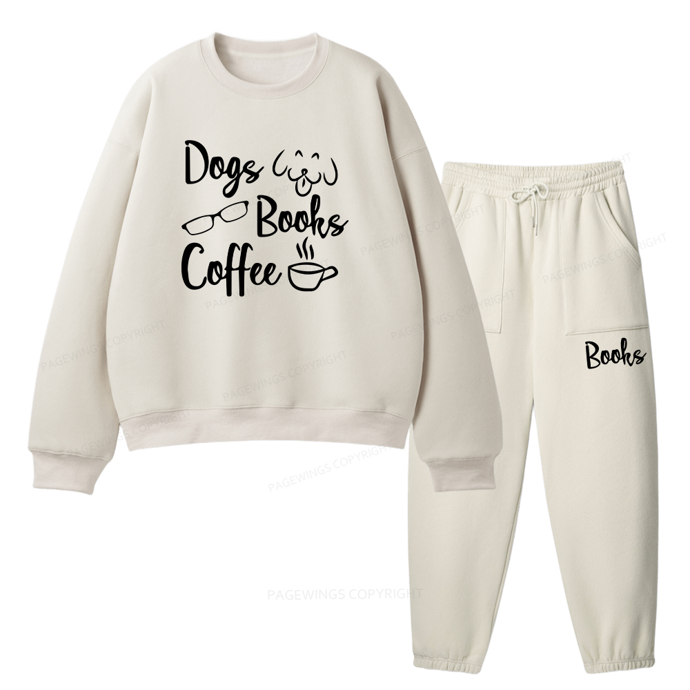 Pagewings Dogs Books Coffee Unisex Fleece Sweatshirt Set 