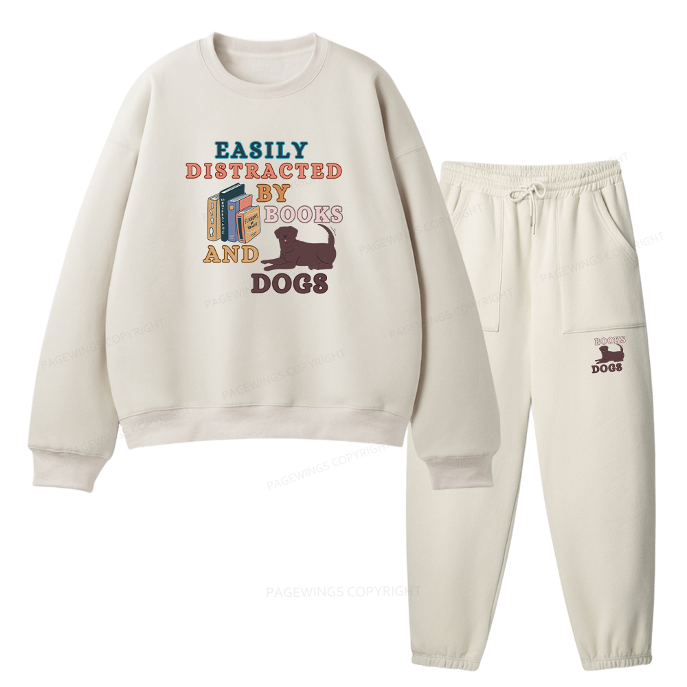 Pagewings Easily Distracted By Books And Labrador Unisex Fleece Sweatshirt Set 