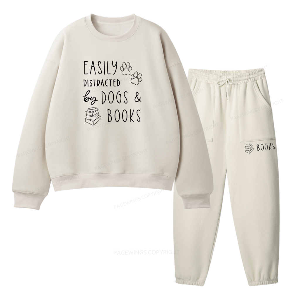 Pagewings Dogs And Books Unisex Fleece Sweatshirt Set 