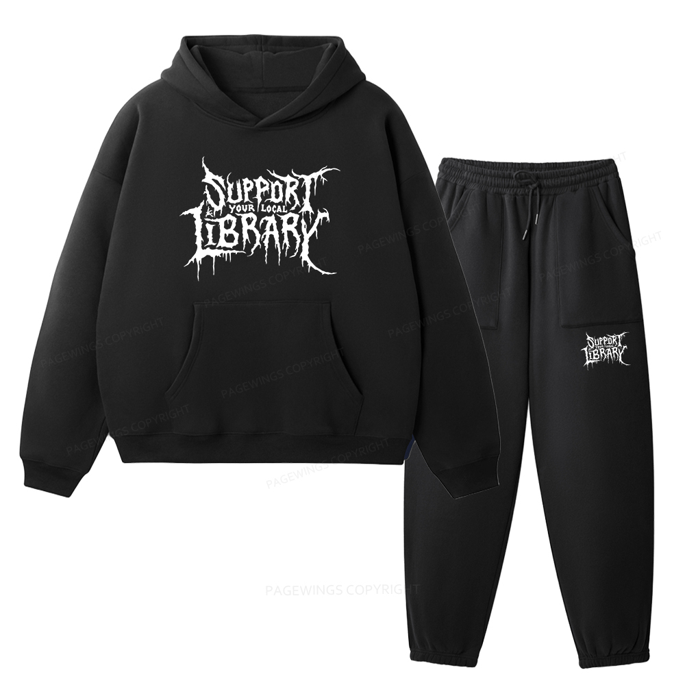 Pagewings Support Your Local Library Unisex Fleece Hoodie Set