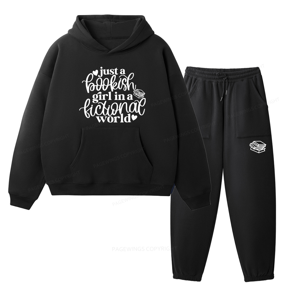 Pagewings Just A Bookish Girl In A Fictional World Unisex Fleece Hoodie Set