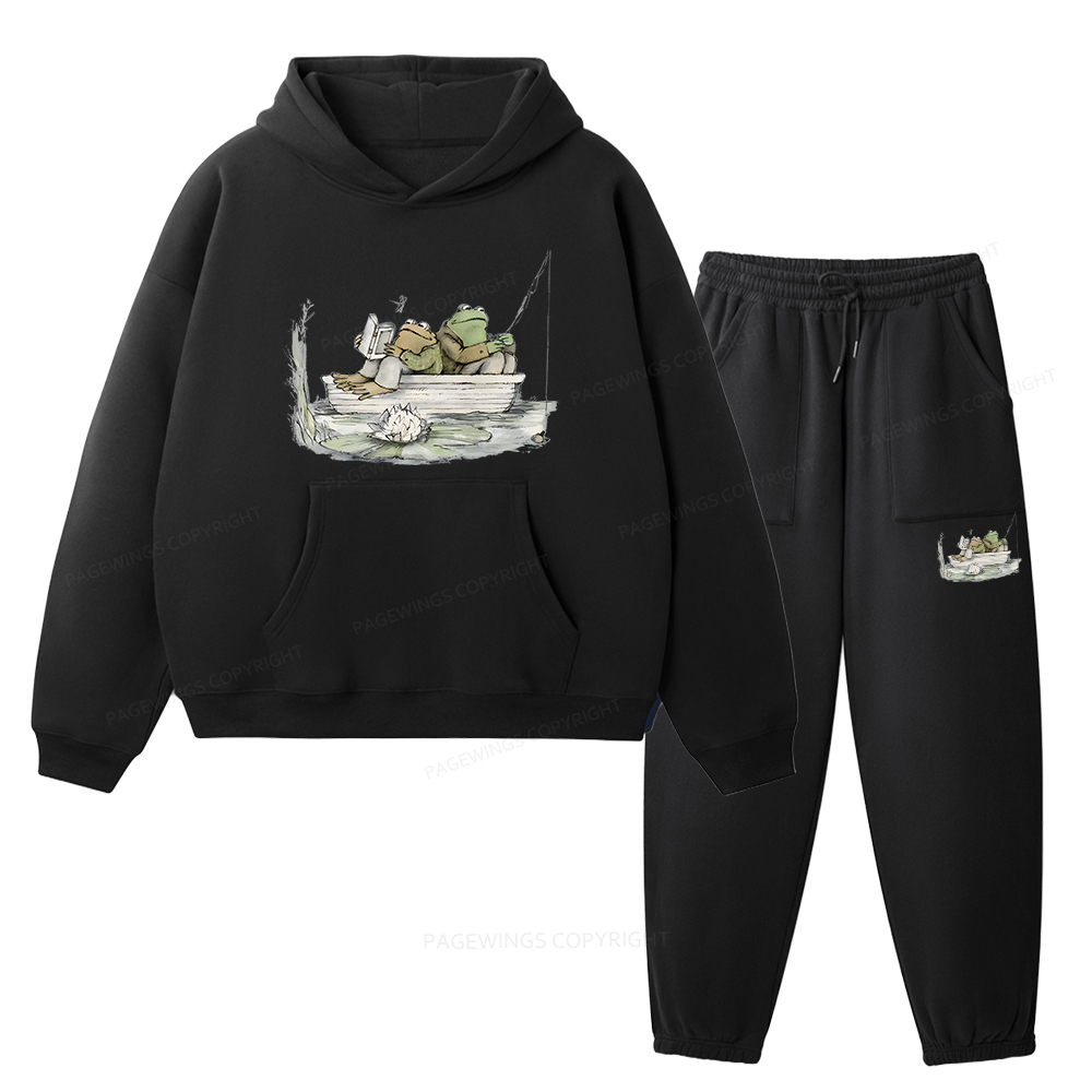 Pagewings Frog Reading Unisex Fleece Hoodie Set