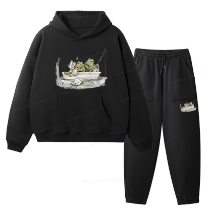 Pagewings Frog Reading Unisex Fleece Hoodie Set