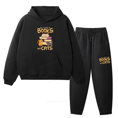Pagewings All I Need Is Books And Cats Unisex Fleece Hoodie Set