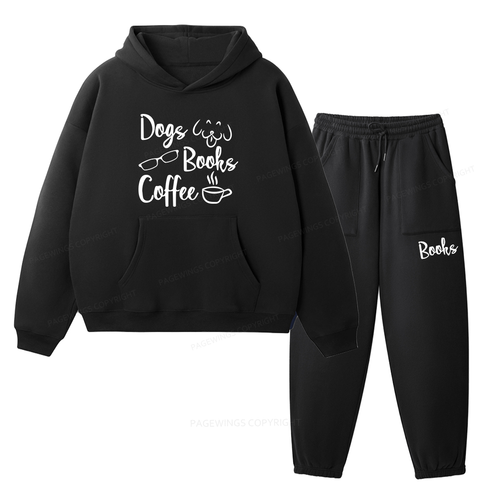 Pagewings Dogs Books Coffee Unisex Fleece Hoodie Set