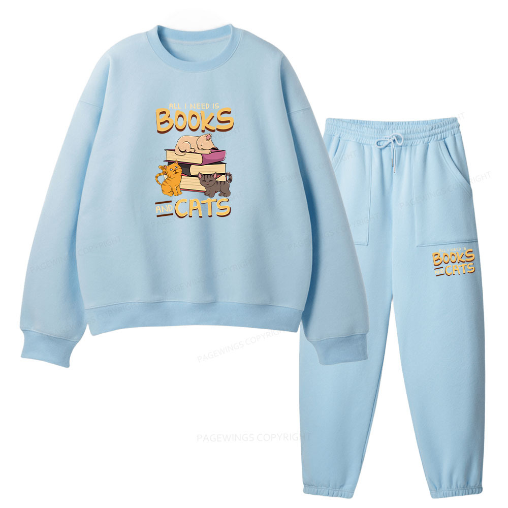 Pagewings All I Need Is Books And Cats Unisex Fleece Sweatshirt Set 