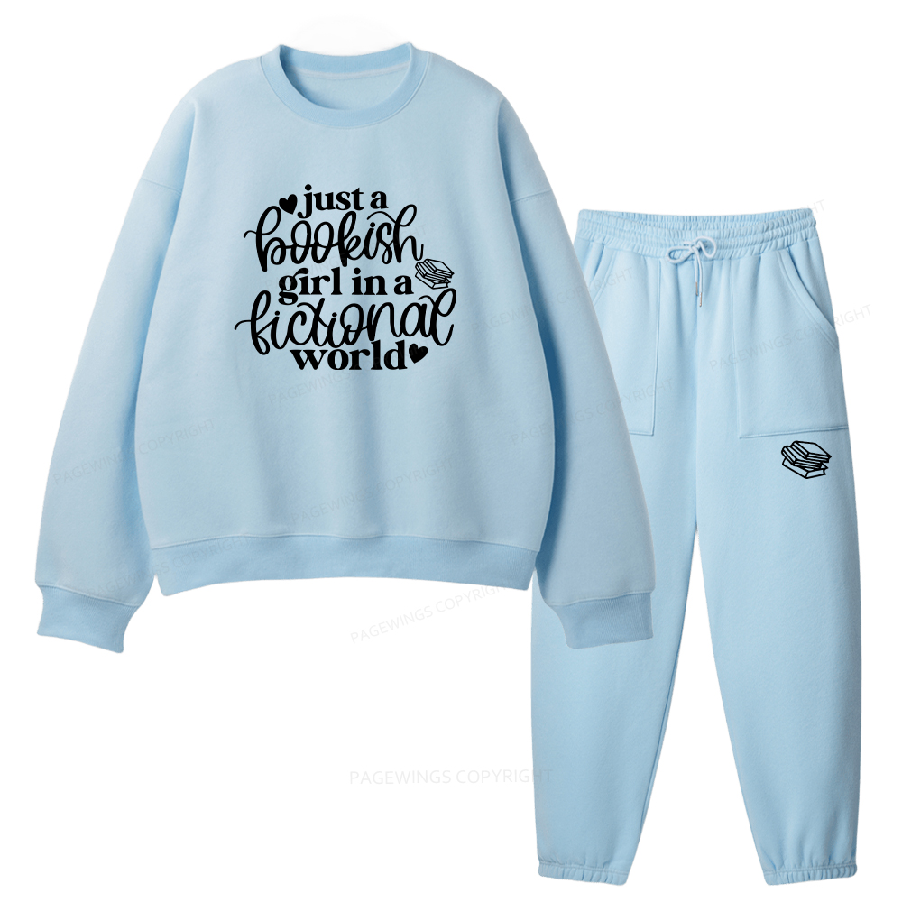 Pagewings Just A Bookish Girl In A Fictional World Unisex Fleece Sweatshirt Set 