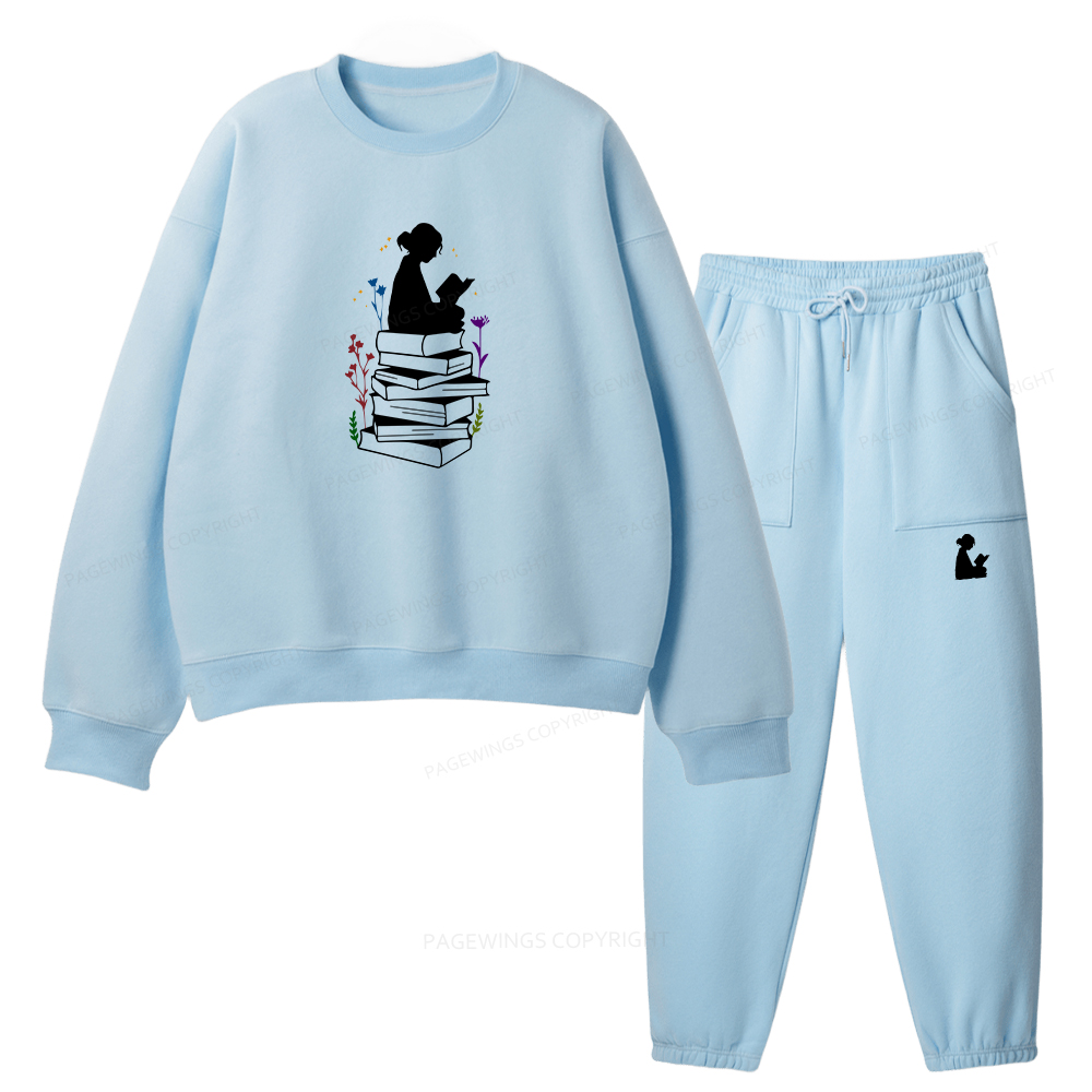 Pagewings Girl Reading Unisex Fleece Sweatshirt Set 
