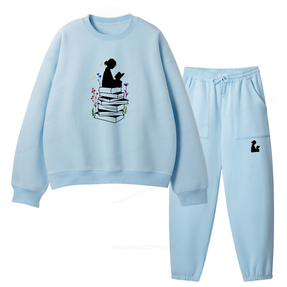Pagewings Girl Reading Unisex Fleece Sweatshirt Set 