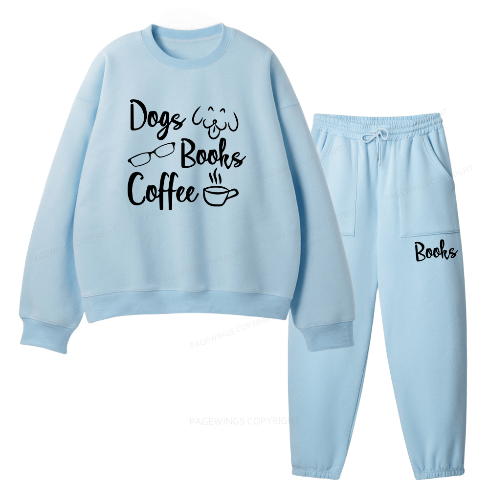 Pagewings Dogs Books Coffee Unisex Fleece Sweatshirt Set 