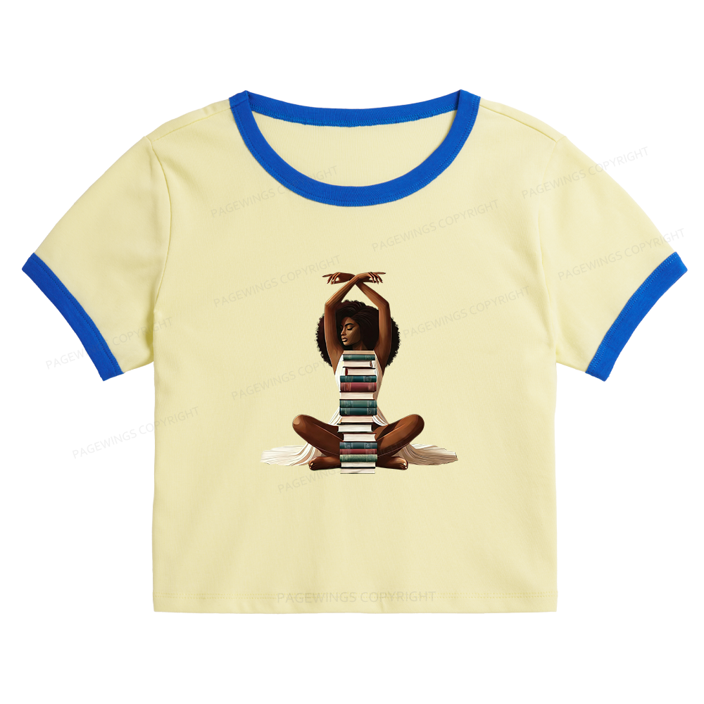 Pagewings Black Girl Reading Baby Tee Cropped Ringer T-Shirt