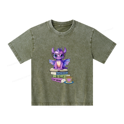 Pagewings Dragon Read Books Be Kind Stay Weird Unisex Kids Washed T-shirt