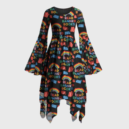 Pagewings Read Banned Books Bell Sleeve Dress