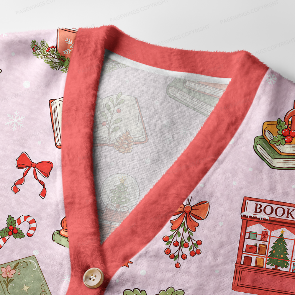 Pagewings Christmas Book Store Light Knit Unisex Cardigan Sweaters