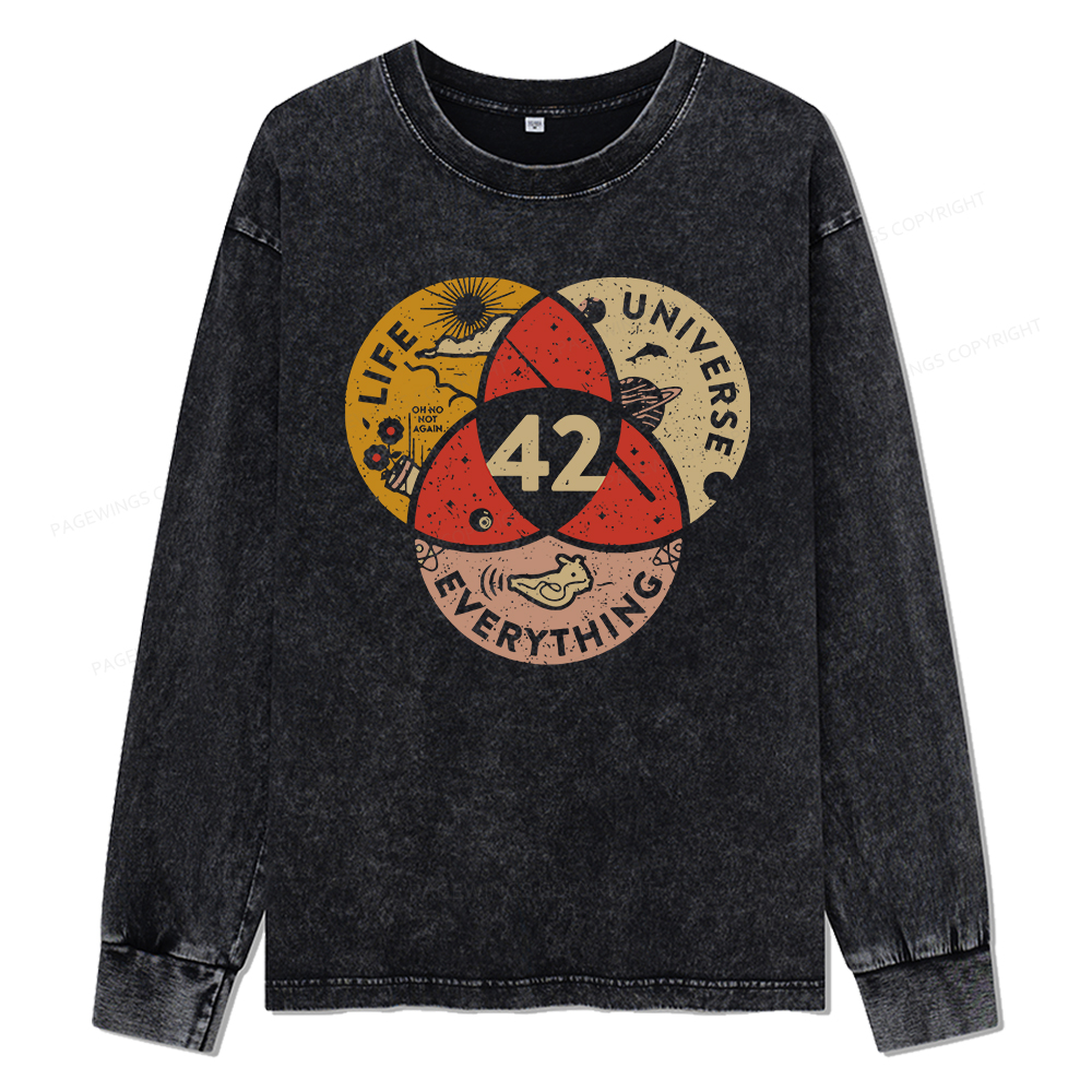 Pagewings 42 The Answer To Life The Universe And Everything Unisex Washed Long Sleeve T-shirt