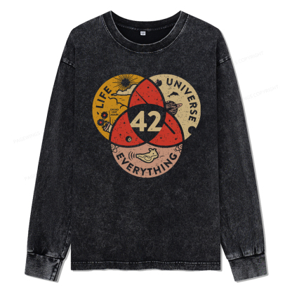 Pagewings 42 The Answer To Life The Universe And Everything Unisex Washed Long Sleeve T-shirt