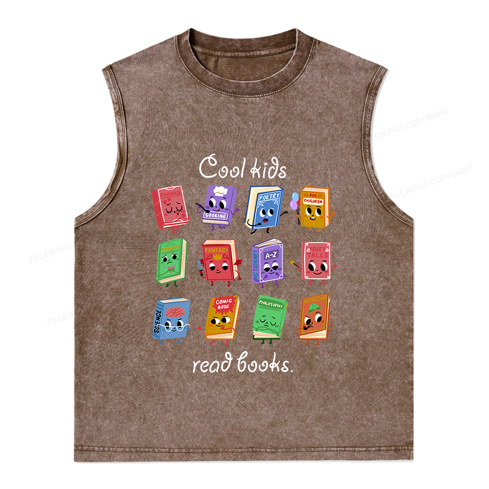 Pagewings Cool Kids Read Books Unisex Washed Tank Top