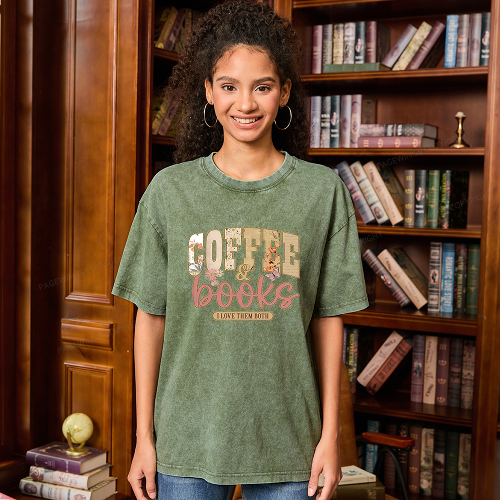 Pagewings Coffee And Books Unisex Washed T-shirt