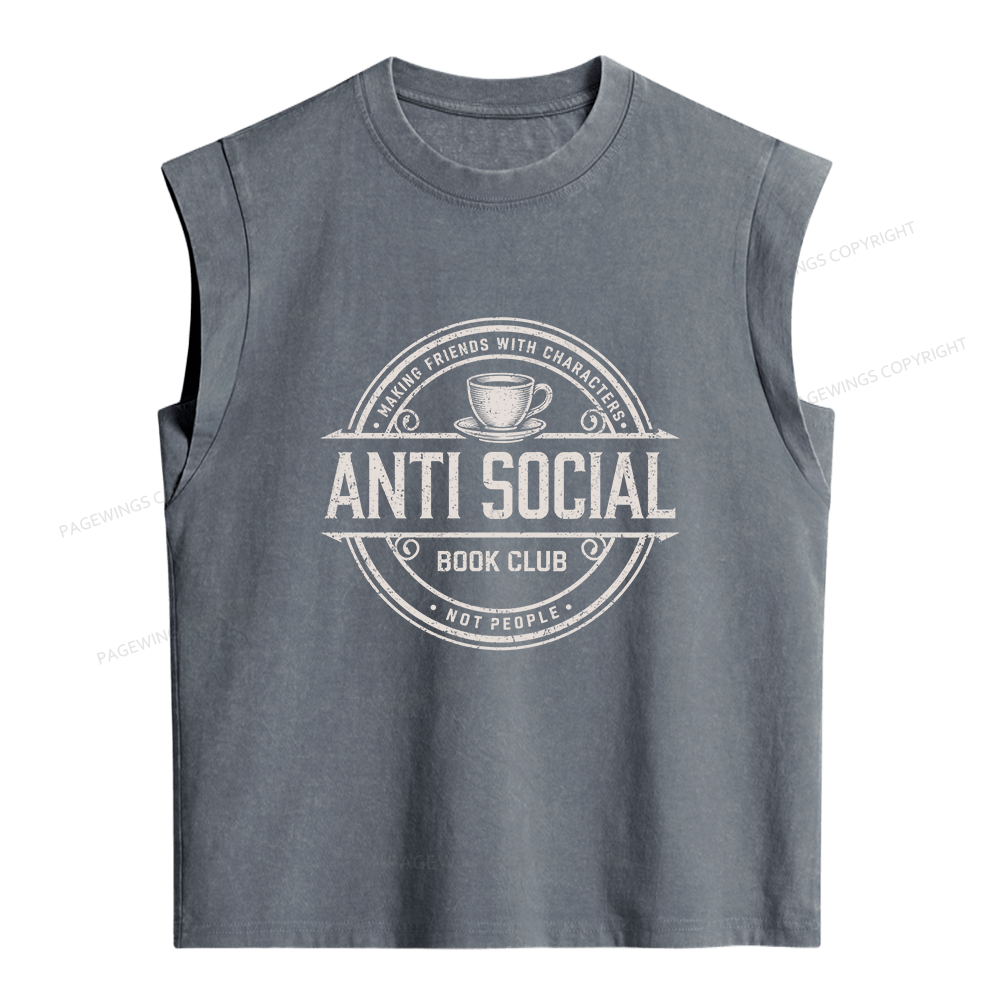 Pagewing Anti Social Book Club Women's Washed Tank Top
