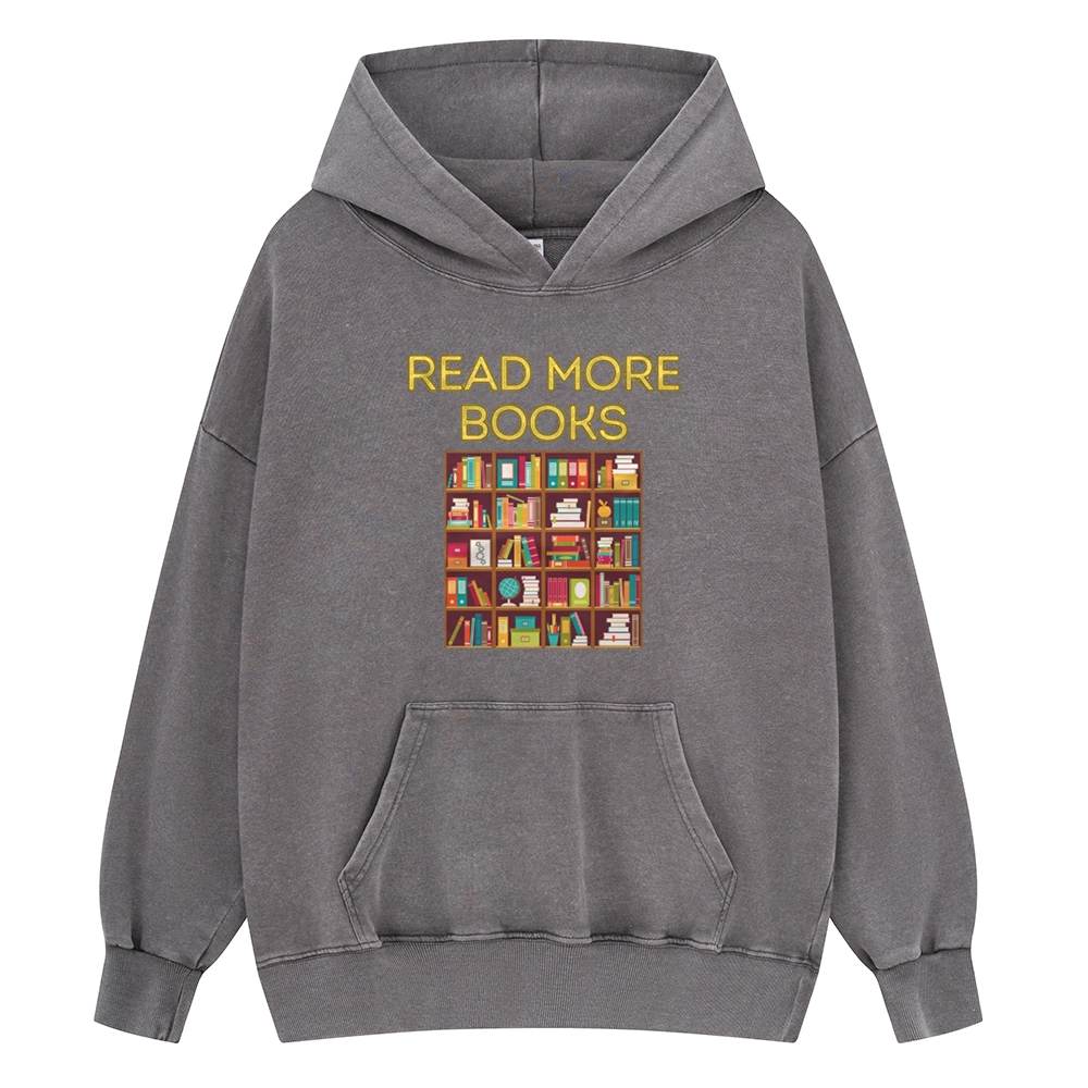 Pagewings Read More Books Bookshelves Unisex Washed Hoodie