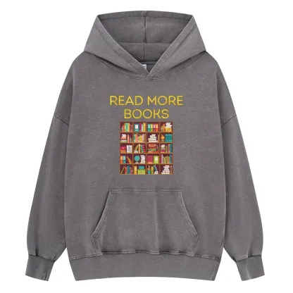 Pagewings Read More Books Bookshelves Unisex Washed Hoodie