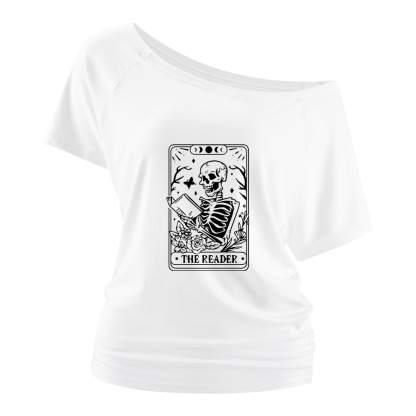 Pagewings Halloween The Reader Tarot Card  Off Shoulder Top