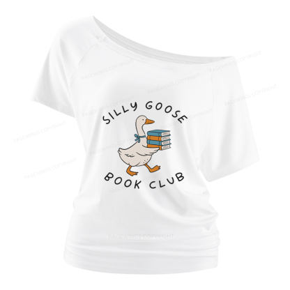 Pagewings Silly Goose Book Club Women Off Shoulder T-shirts