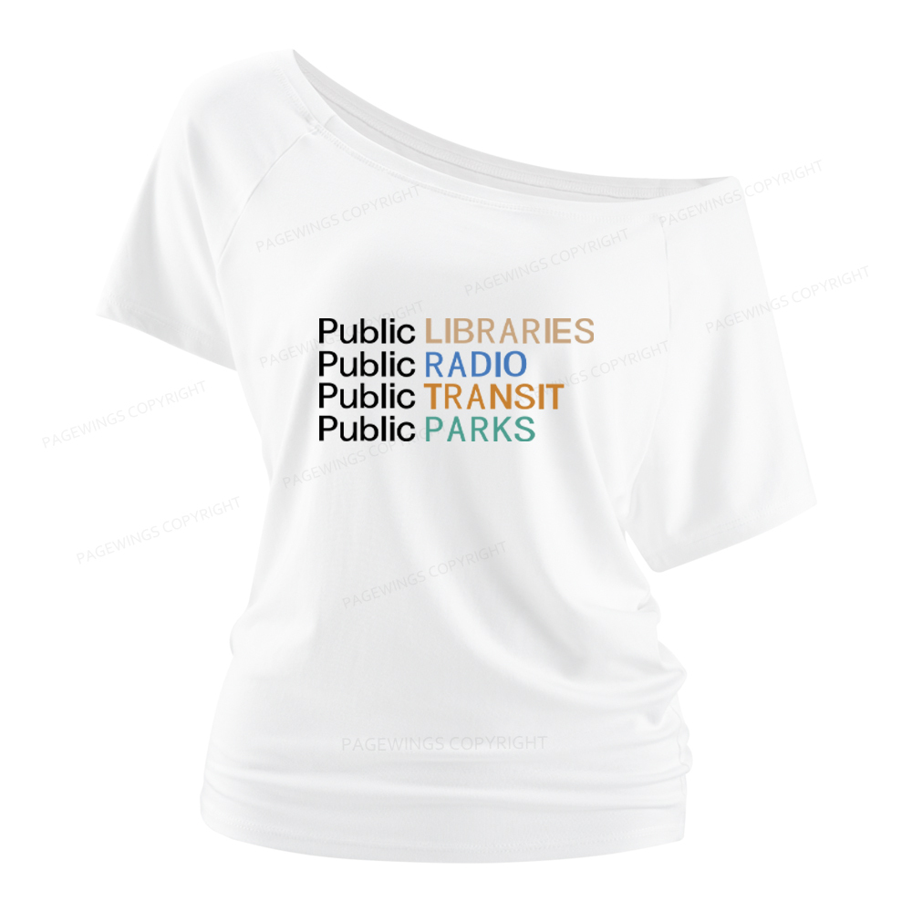 Pagewings Public Libraries Radio Transit Parks Women Off Shoulder T-shirts