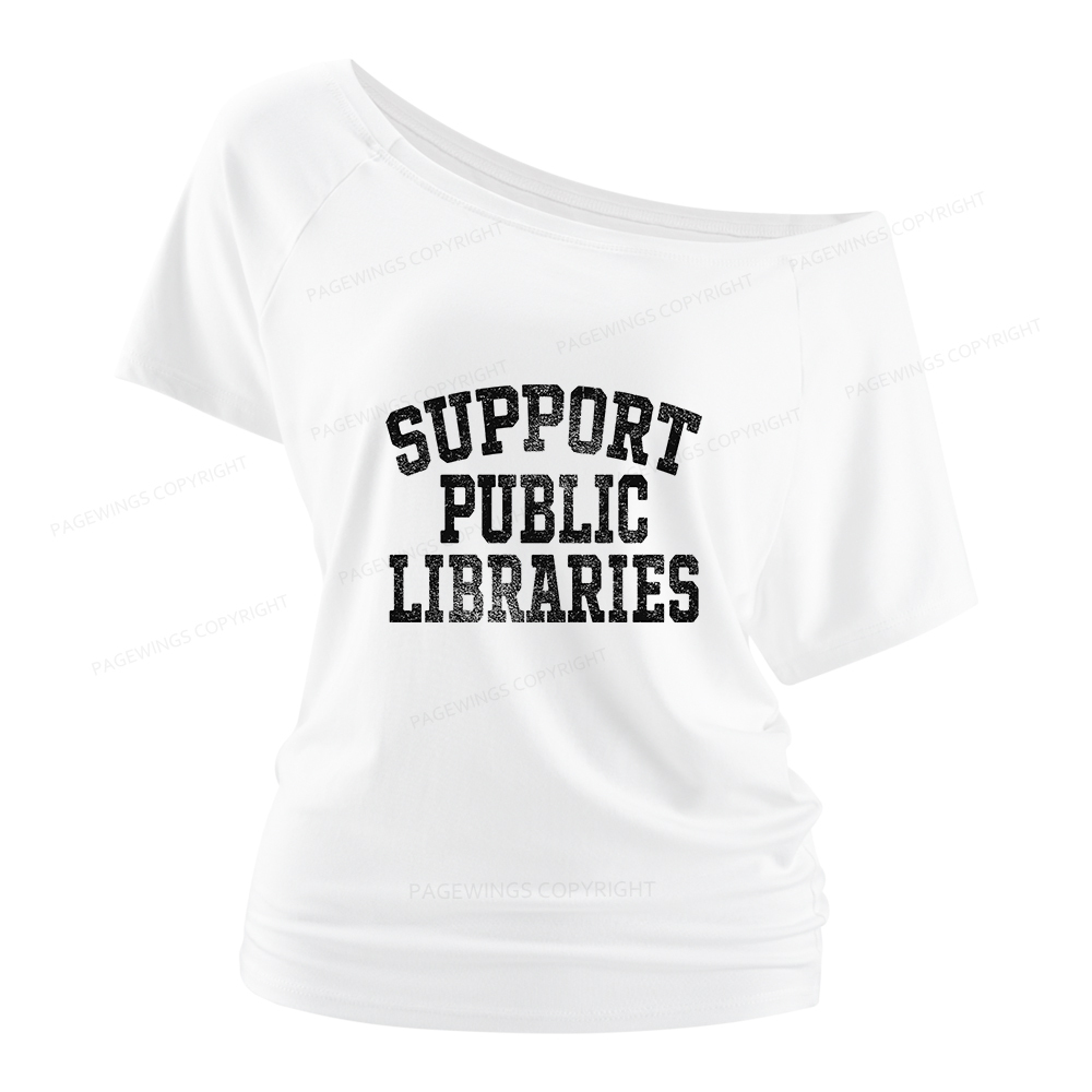 Pagewings Support Public Libraries Women Off Shoulder T-shirts