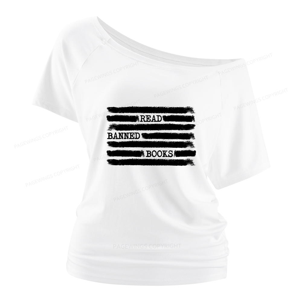 Pagewings Read Banned Books Bookworm Librarian Women Off Shoulder T-shirts
