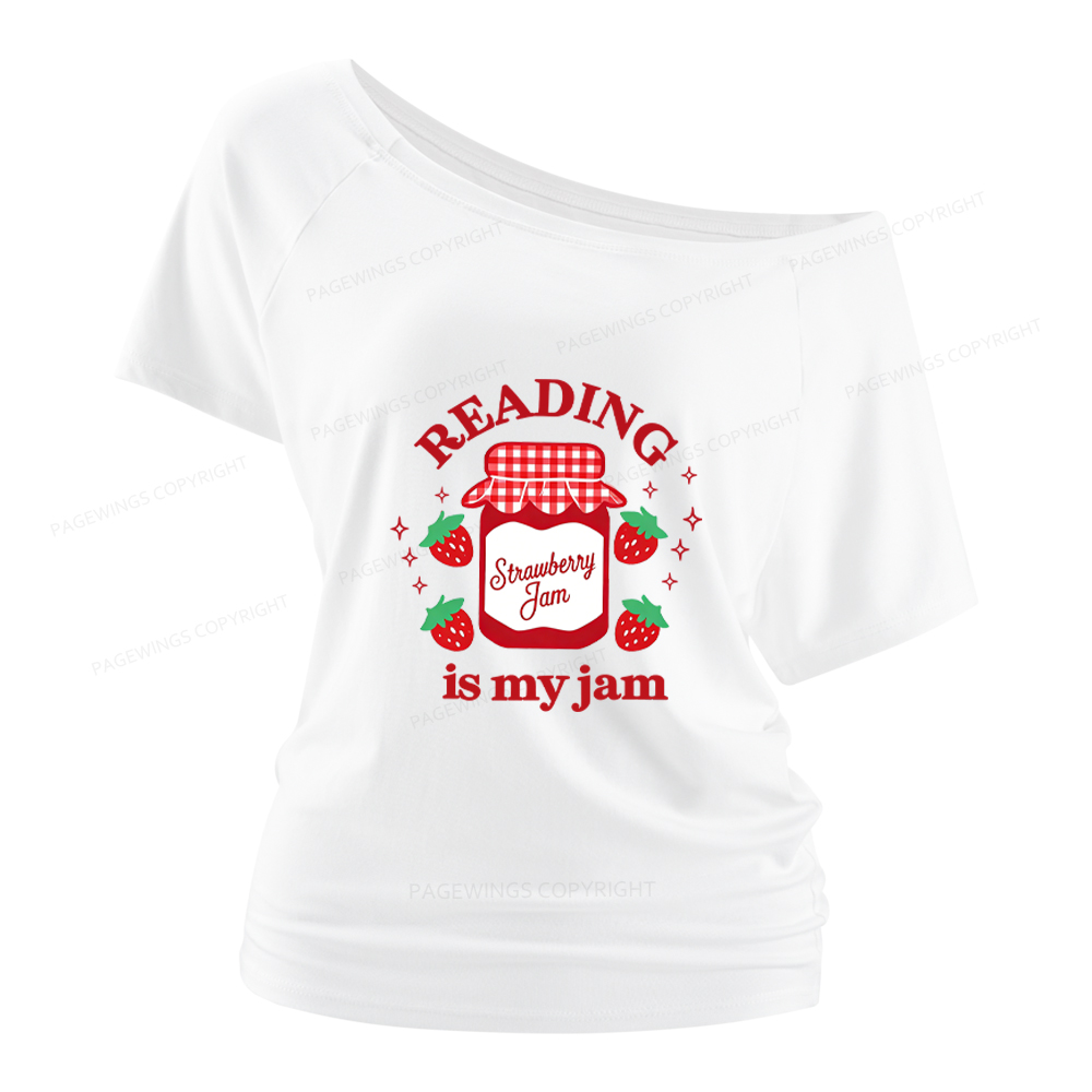 Pagewings Valentines Day Reading is My Jam Women Off Shoulder T-shirts