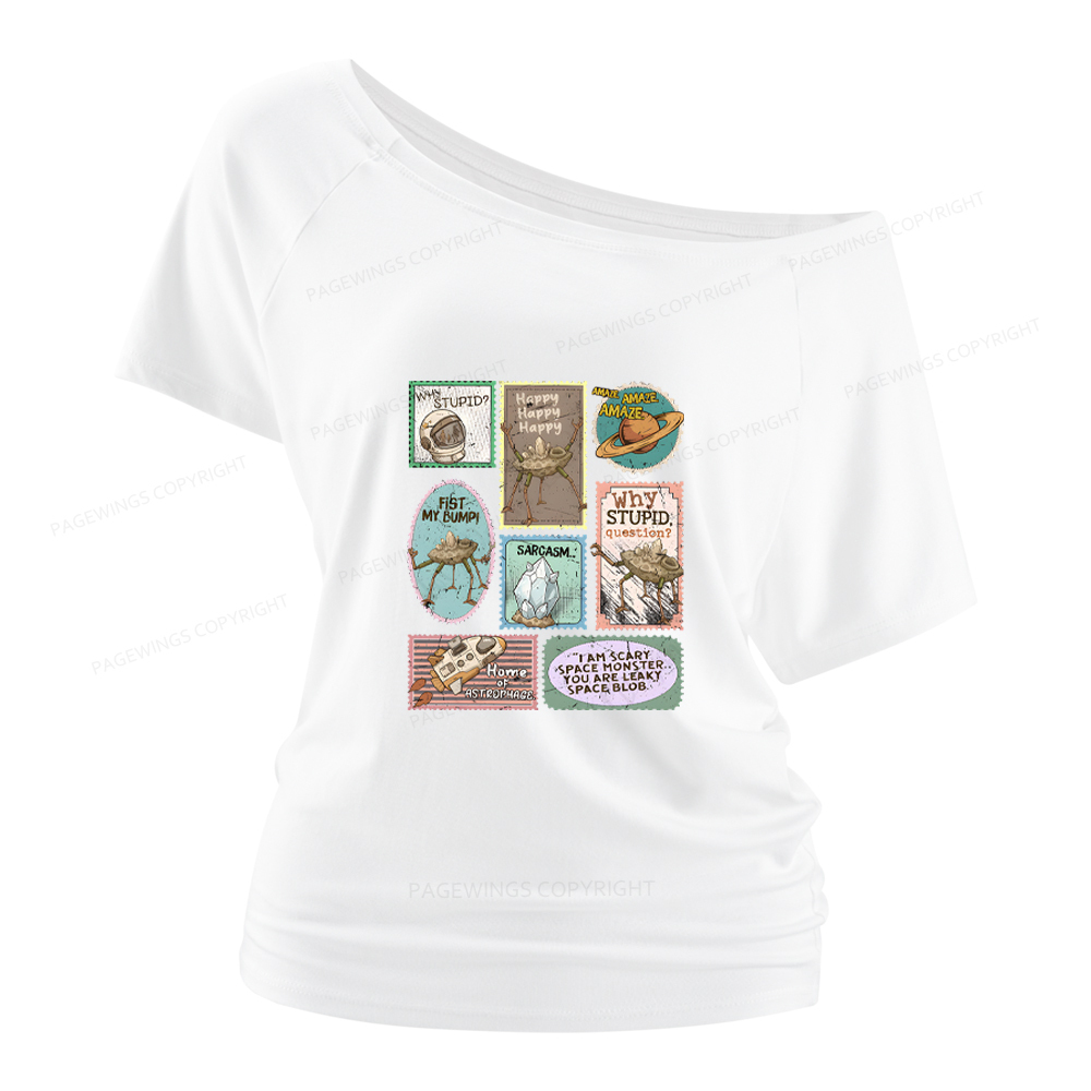 Pagewings Amaze Retro Sci-Fi Women Off Shoulder T-shirts