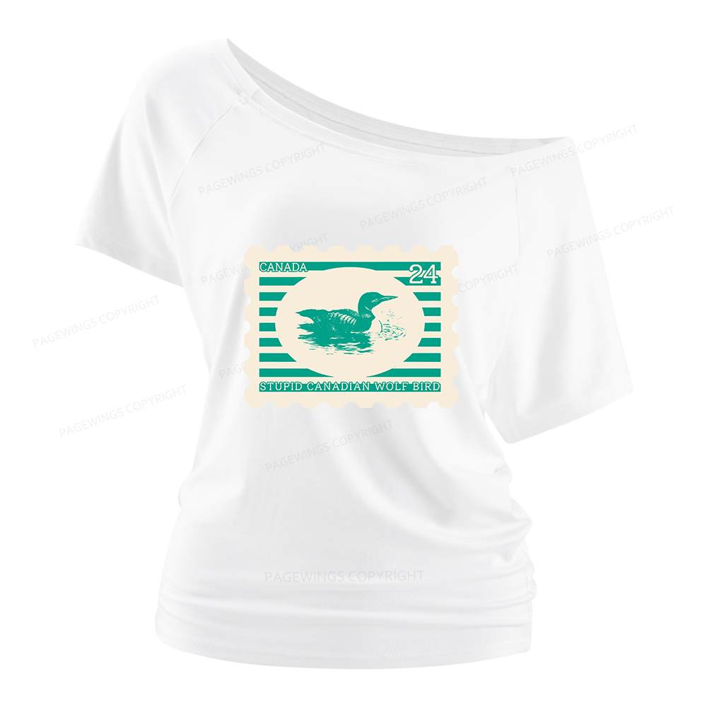 Pagewings Stupid Canadian Wolf Bird Women Off Shoulder T-shirts
