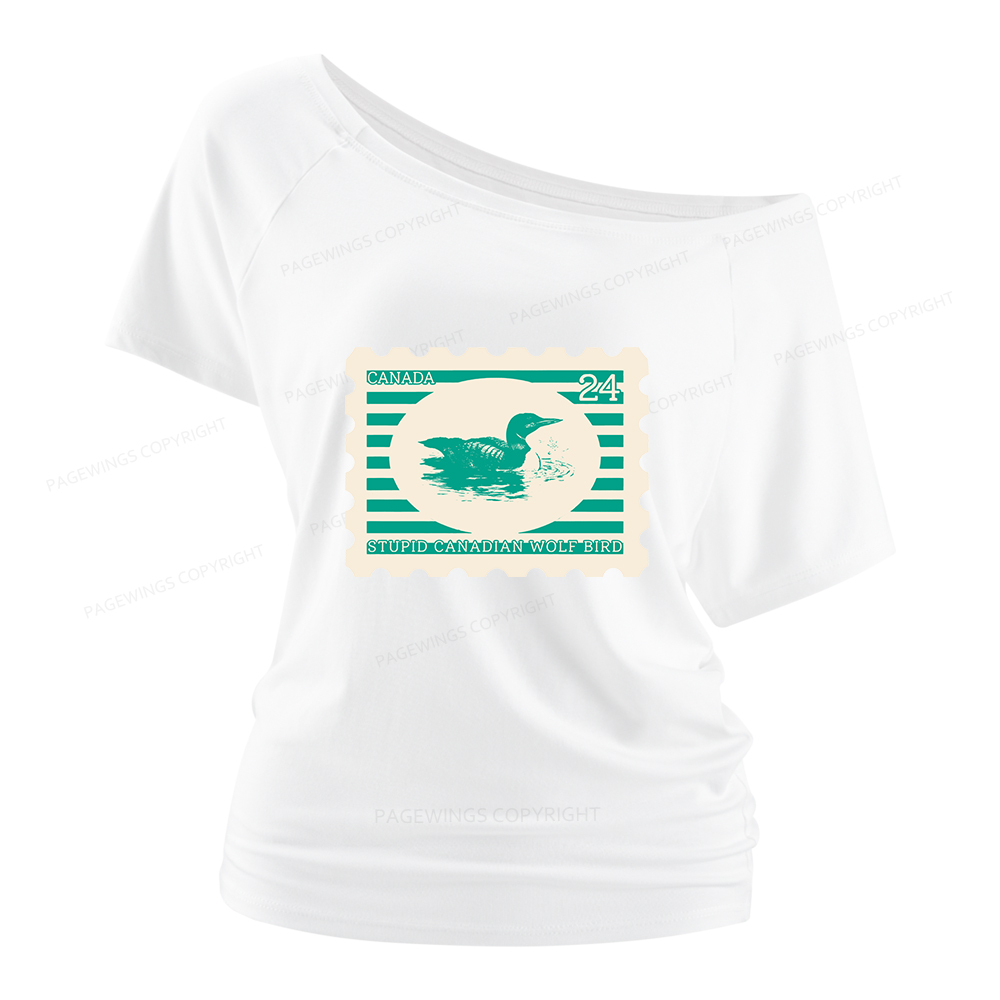 Pagewings Stupid Canadian Wolf Bird Women Off Shoulder T-shirts