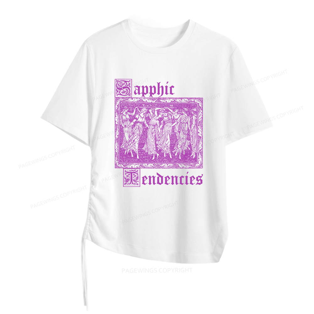 Pagewings Sapphic Tendencies Women Asymmetrical Drawstring T-Shirts