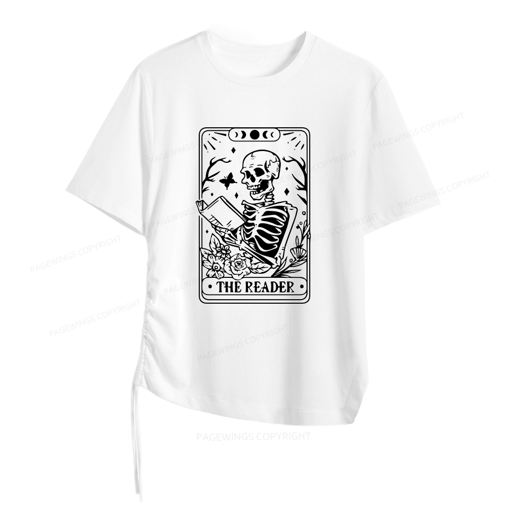 Pagewings Halloween The Reader Tarot Card Women Asymmetrical Drawstring T-Shirts