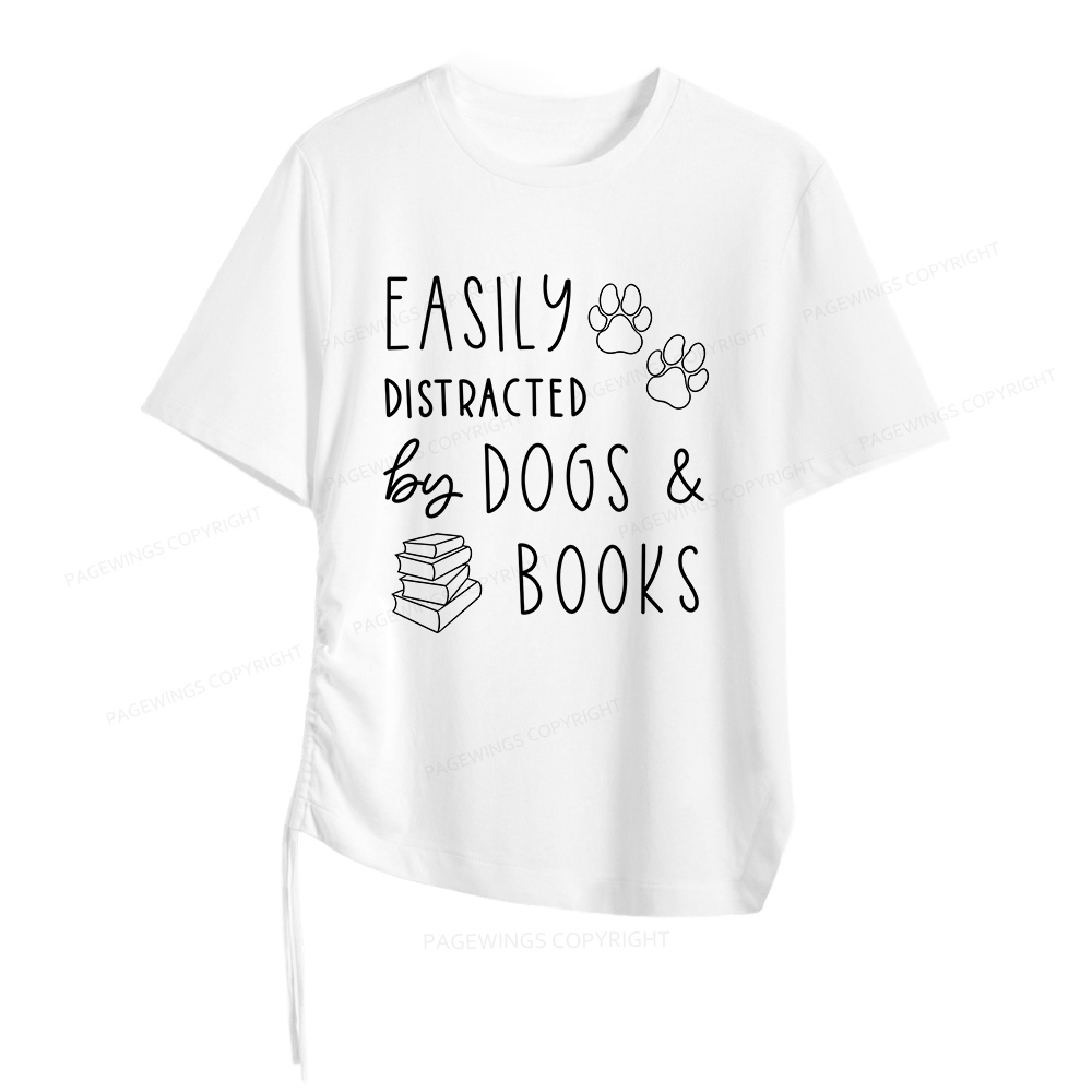 Pagewings Dogs And Books Women Asymmetrical Drawstring T-Shirts