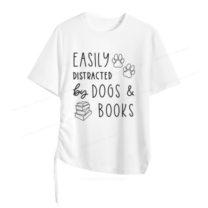 Pagewings Dogs And Books Women Asymmetrical Drawstring T-Shirts