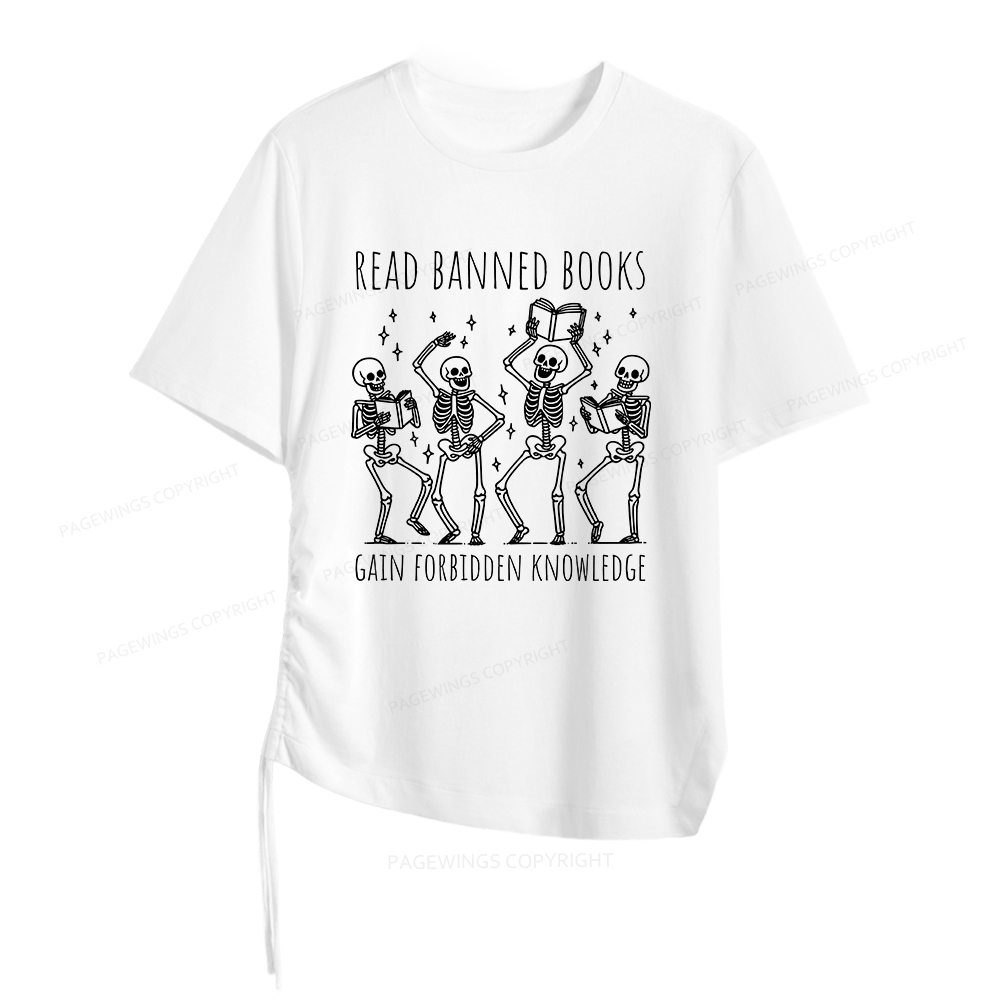 Pagewings Reading Books Tee Book Lover Women Asymmetrical Drawstring T-Shirts