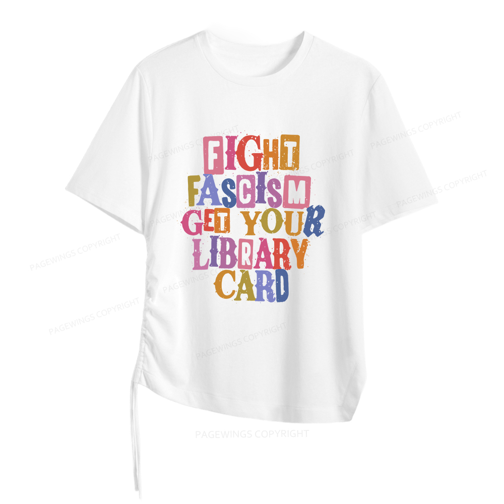 Pagewings Get Your Library Card Women Asymmetrical Drawstring T-Shirts
