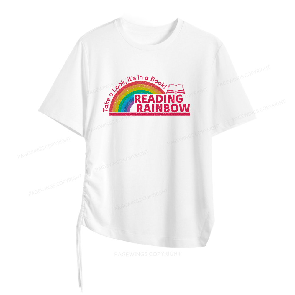 Pagewings Reading Rainbow Women Asymmetrical Drawstring T-Shirts