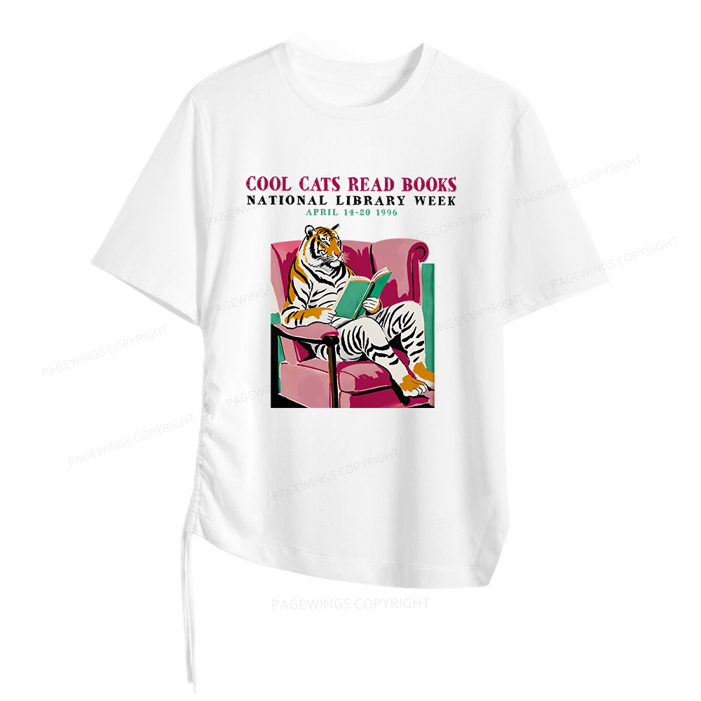 Pagewings Library Week Poster 1996 Women Asymmetrical Drawstring T-Shirts