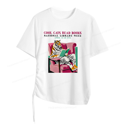 Pagewings Library Week Poster 1996 Women Asymmetrical Drawstring T-Shirts