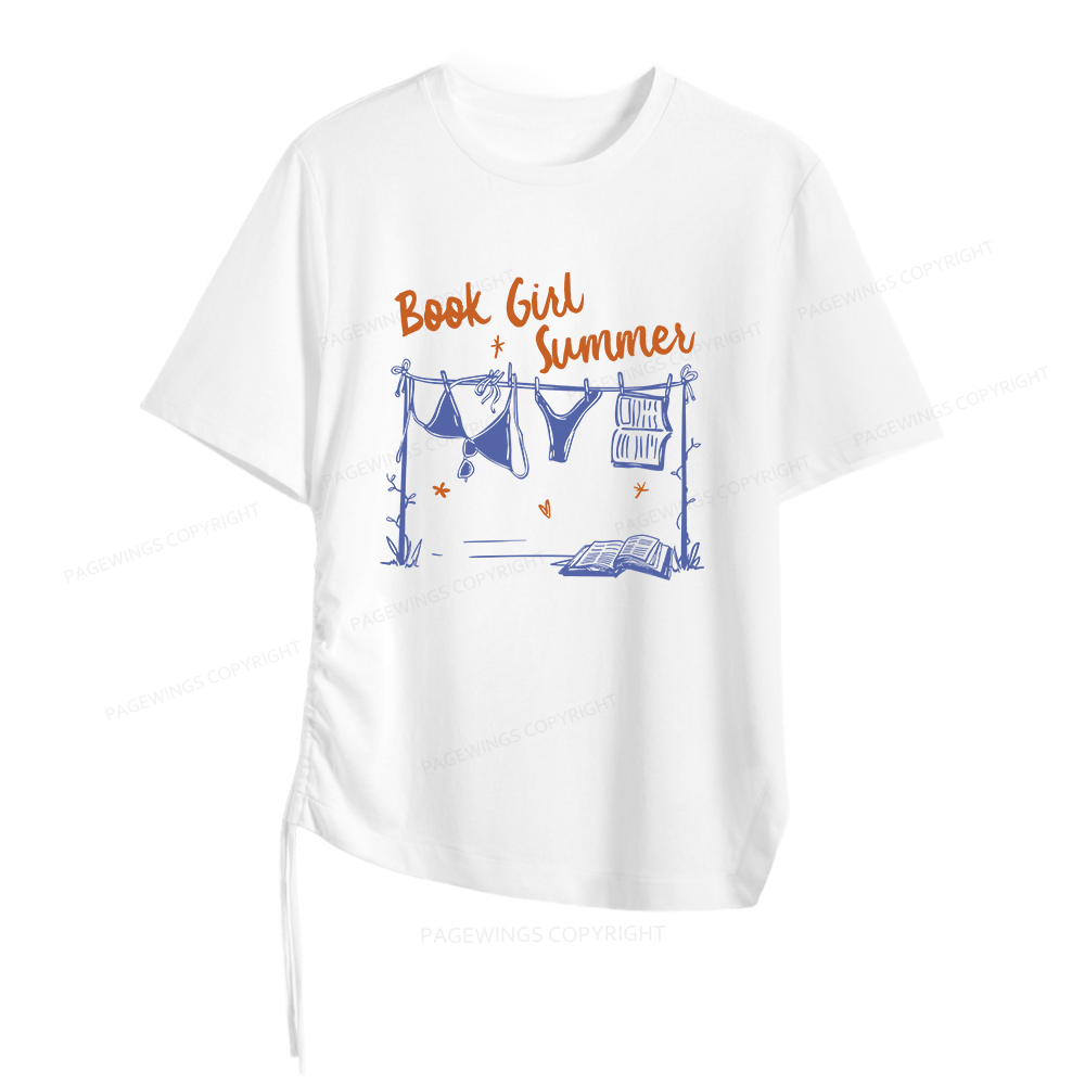 Pagewings Book Girl Summer Bookish Women Asymmetrical Drawstring T-Shirts