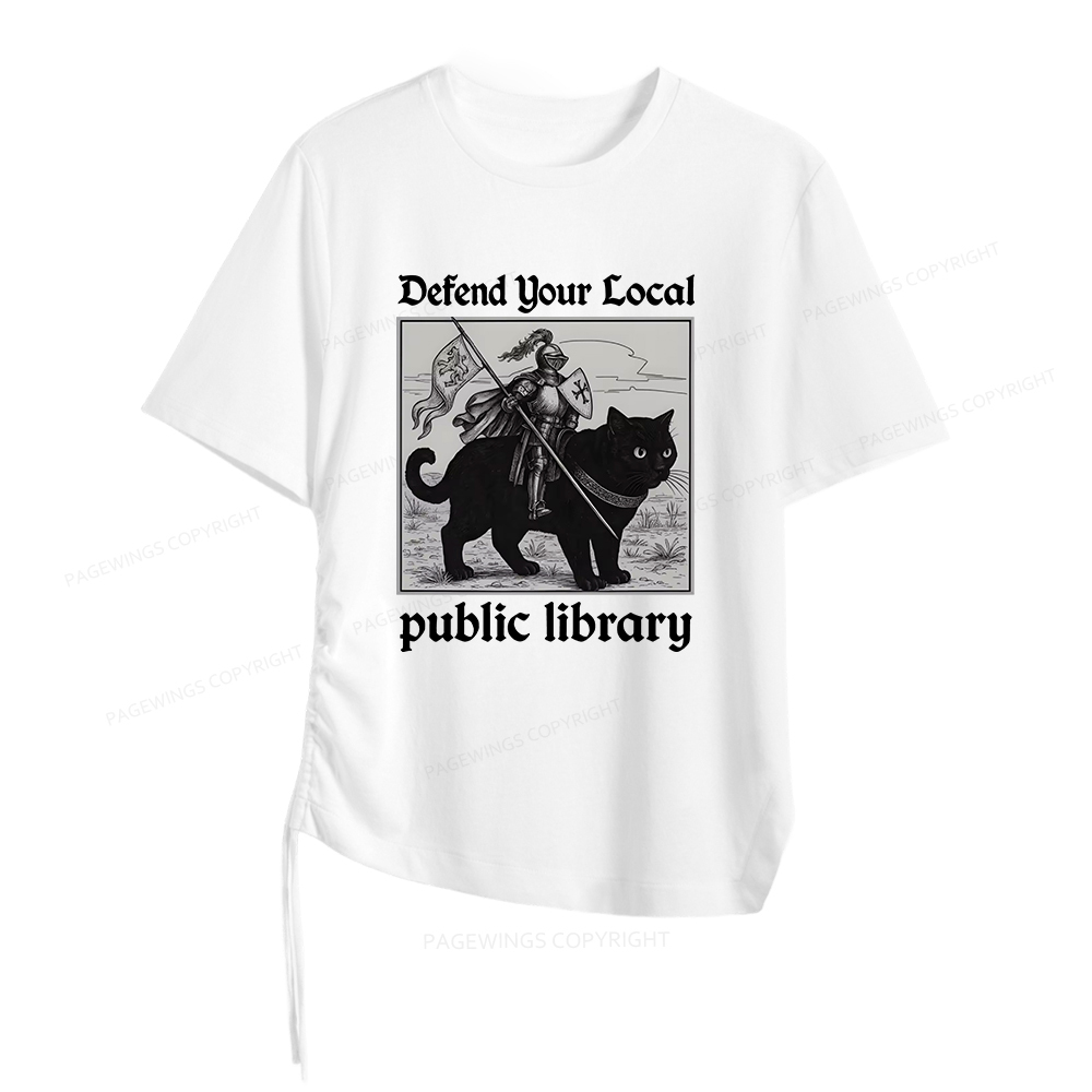 Pagewings Defend Your Local public library Women Asymmetrical Drawstring T-Shirts