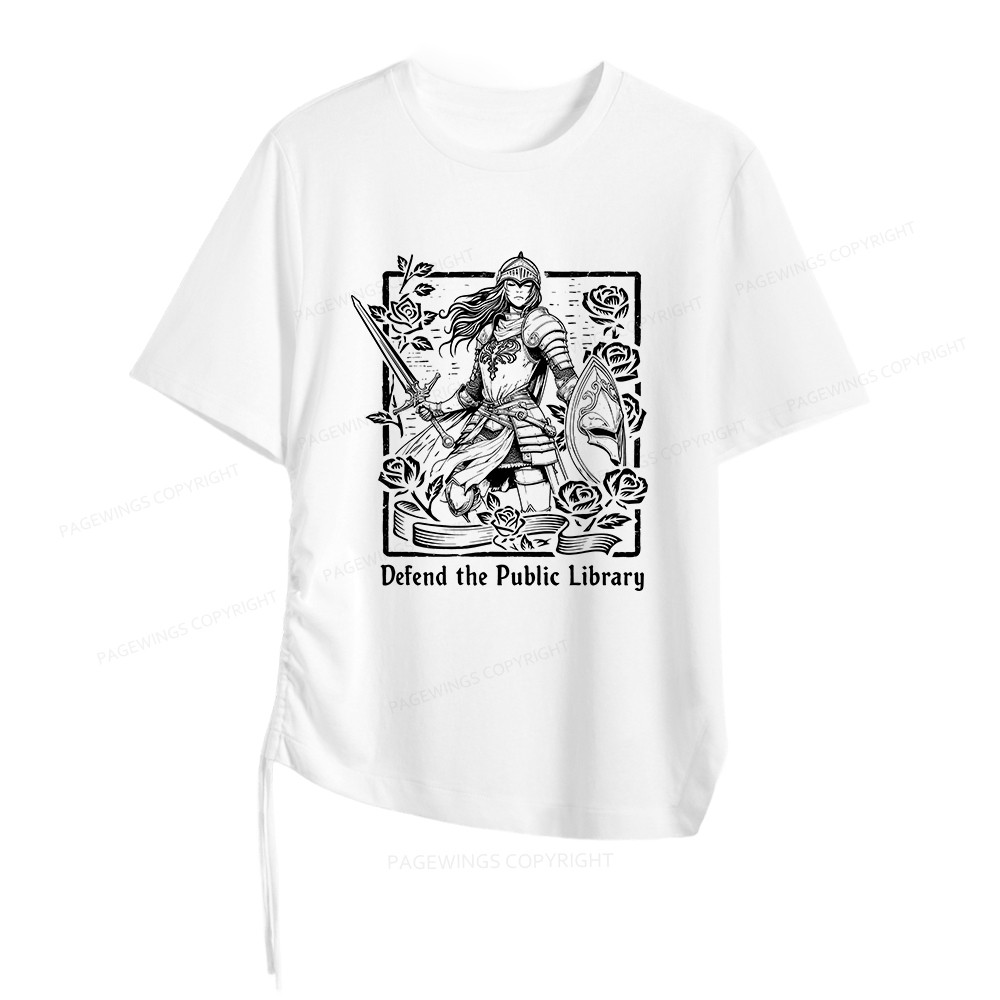 Pagewings Defend The Public Library Women Asymmetrical Drawstring T-Shirts