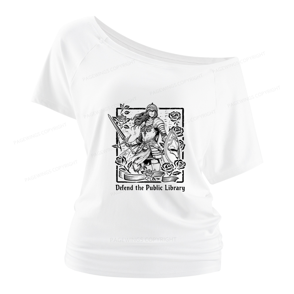 Pagewings Defend The Public Library Women Off Shoulder T-shirts